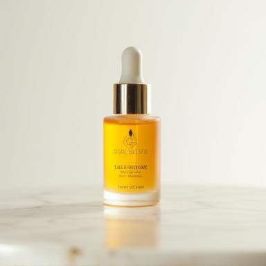 Small glass bottle of Luxurious Face Serum with dropper on a light surface
