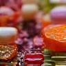Closeup of natural floral ingredients like petals and leaves used in cosmetics